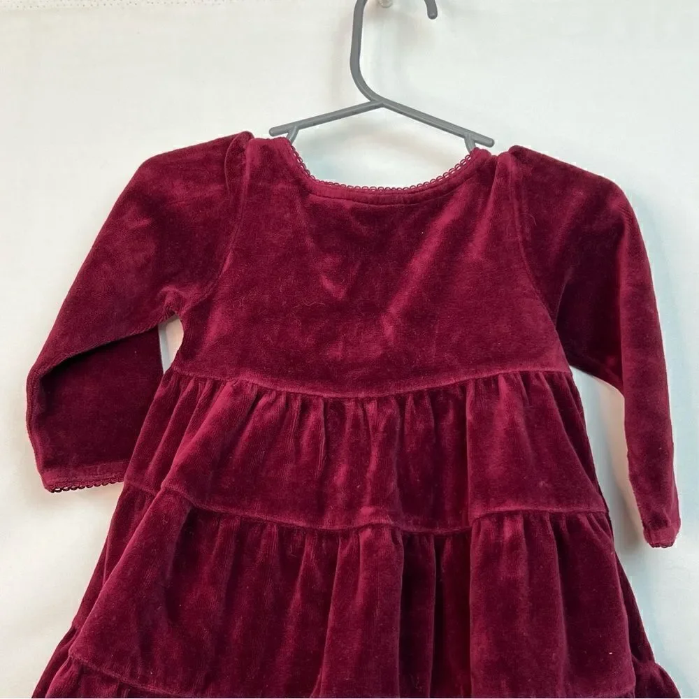 Jillian’s Closet ruffled wine burgundy velour holiday dress size 12 months EUC